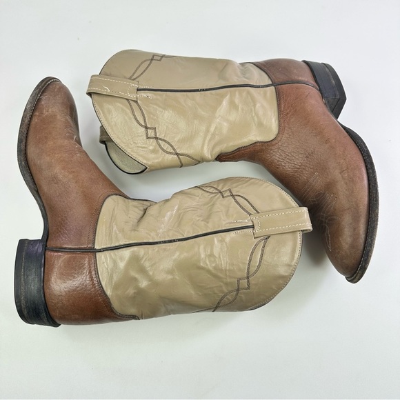 Tony Lama Men's Brown Beige Western Boots - Size 9 EE - Picture 3 of 8